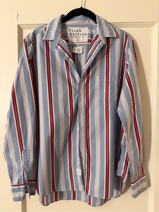 Frank & Eileen Tops - Frank & Eileen “Eileen” Striped Button-Up Shirt in Light Blue & Burgundy